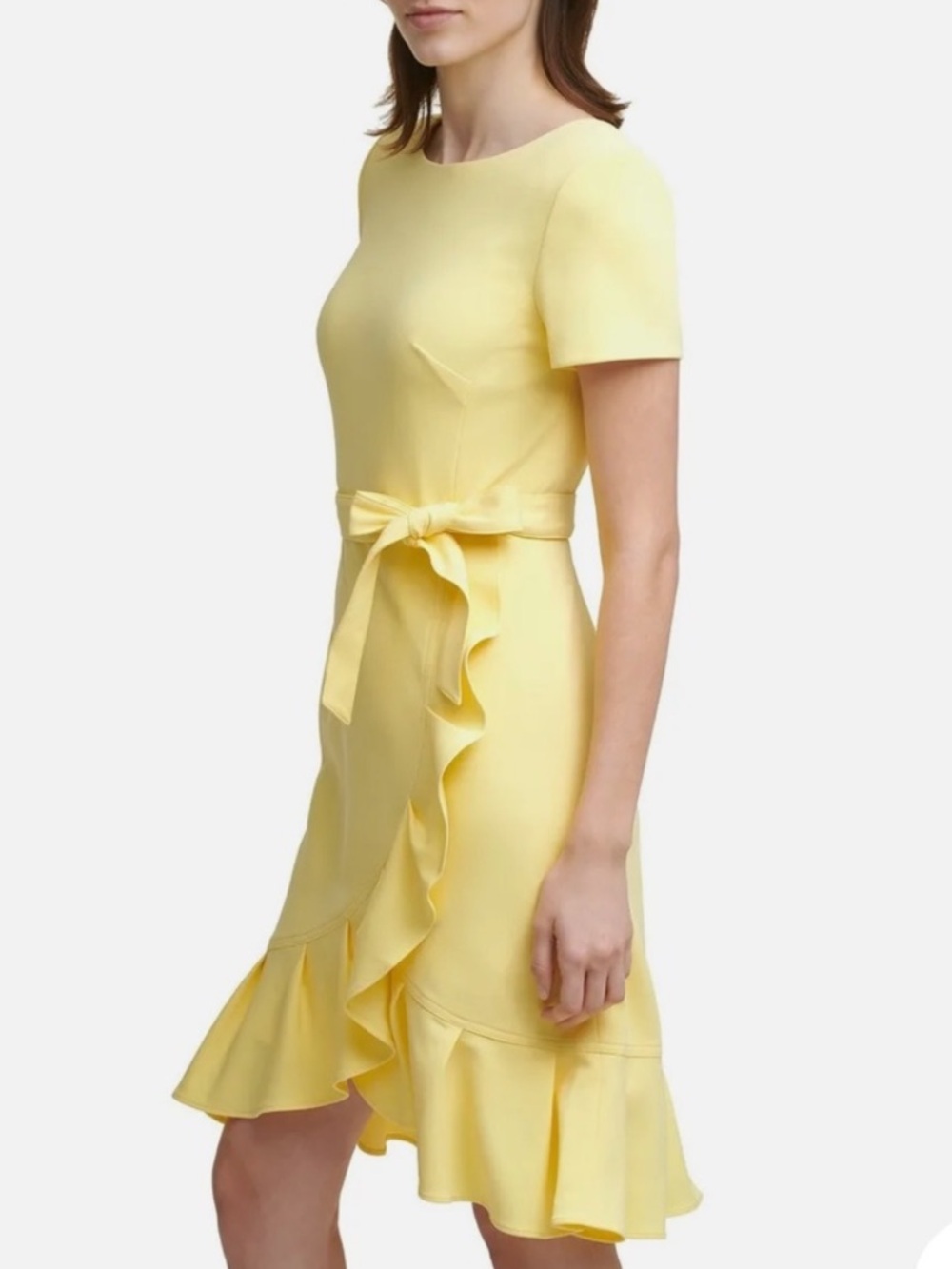 Calvin Klein Yellow Ruffle Wrap Dress - Picture 2 of 14